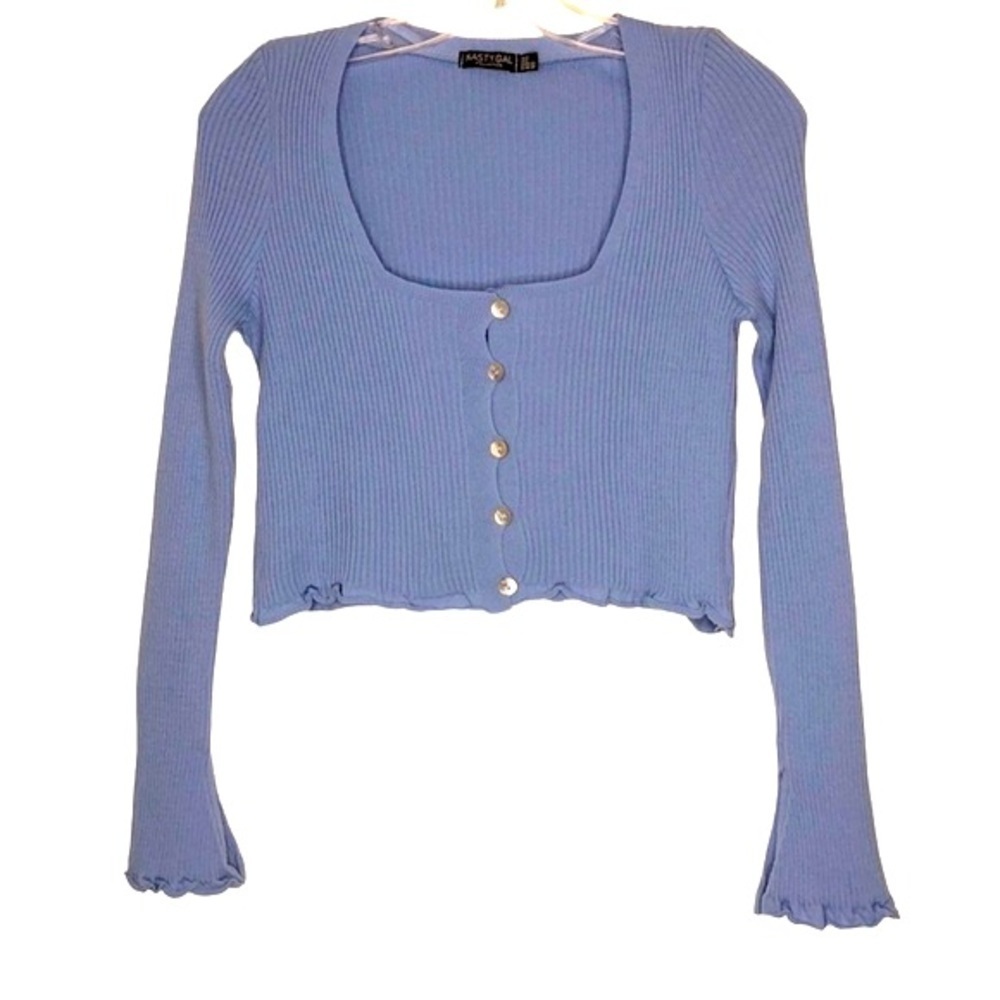 NASTY GAL BABY BLUE RIBBED CROPPED LONG SLEEVE SIZE 0